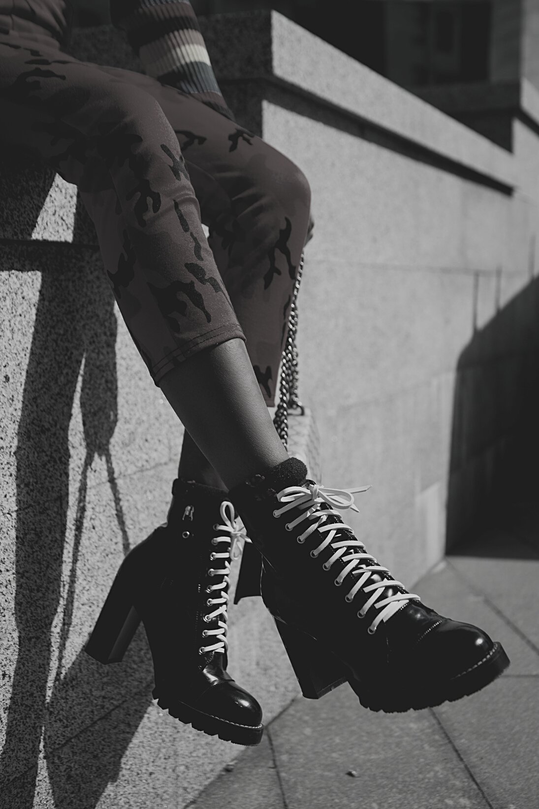 Person Wearing Chunky Heeled Laceup Boots